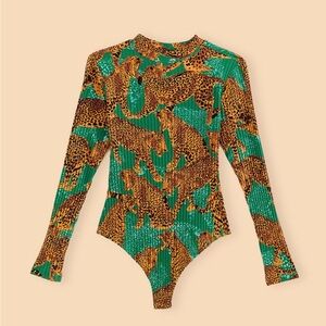 Farm Rio Green Arsty Leopard Organic Cotton Bodysuit